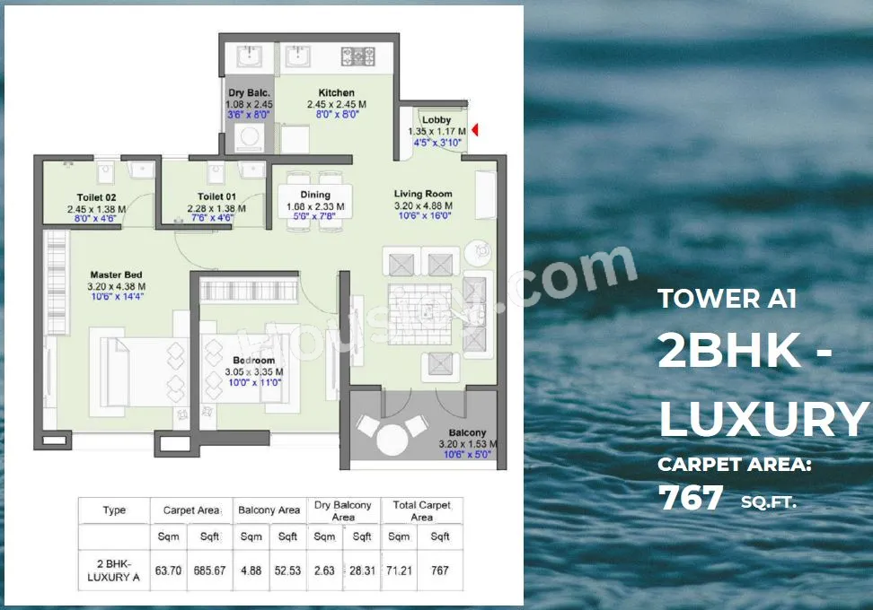 Kohinoor Greentastic Unit plan - 767 sq.ft.