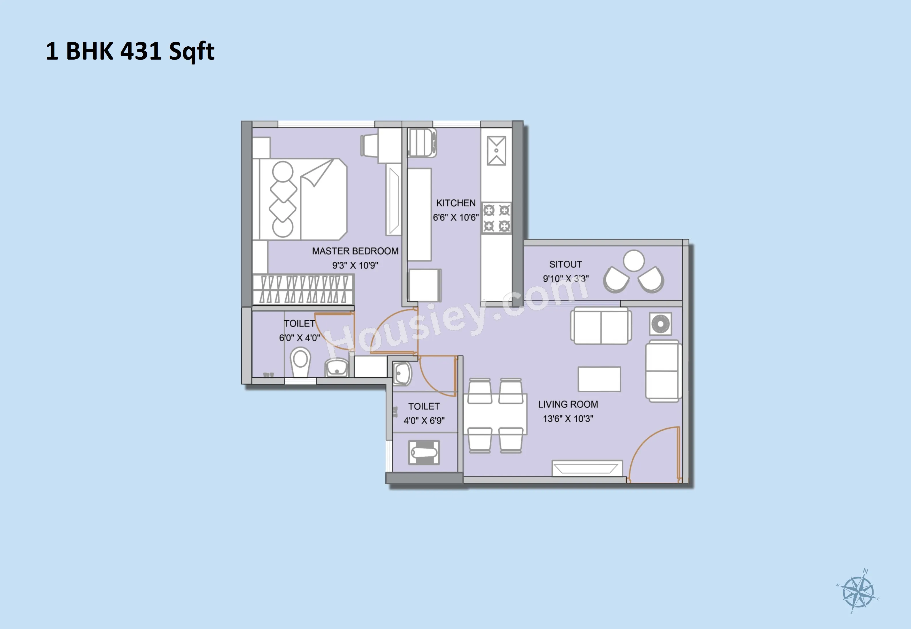 Kohinoor Highland Unit plan - 431 sq.ft.