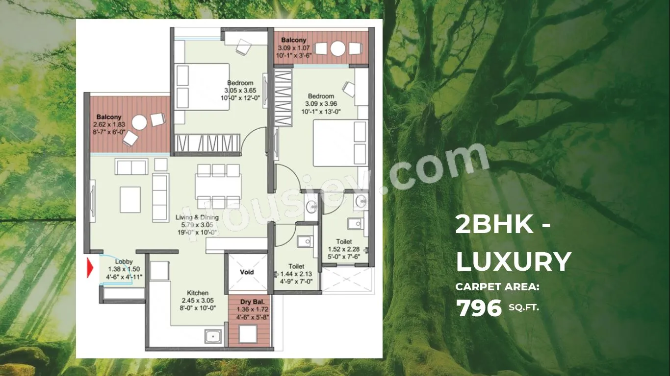 Kohinoor Punawale Unit plan - 796 sq.ft.