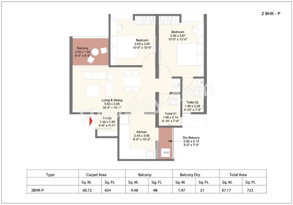Kohinoor Uptown Avenue Unit plan - 723 sq.ft.