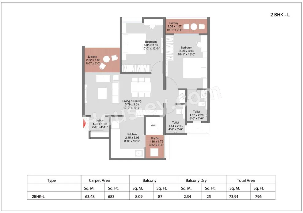 Kohinoor Uptown Avenue Unit plan - 796 sq.ft.