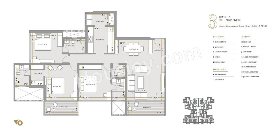 Kolte Patil 24k Manor Unit plan - 1433 sq.ft.