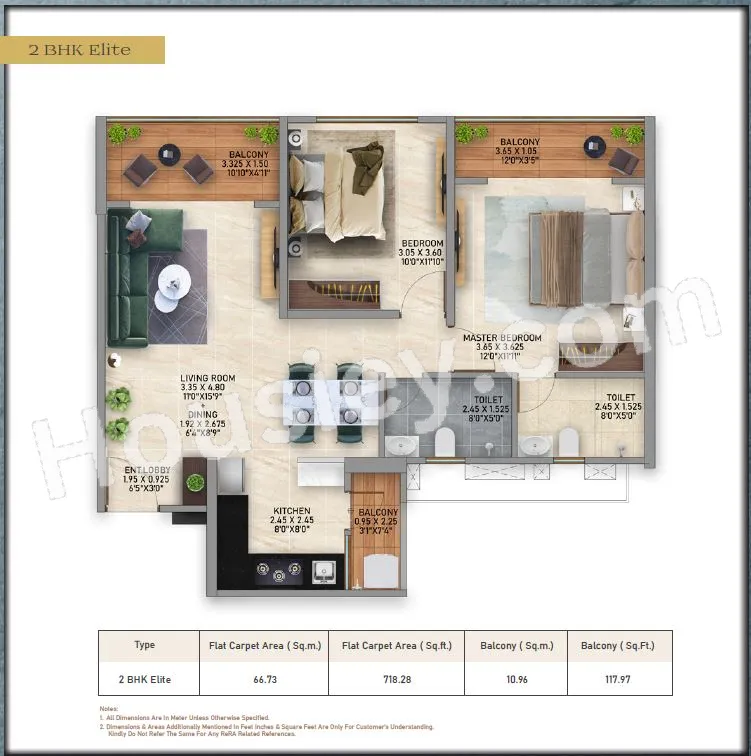 Kolte Patil Aros Unit plan - 836 sq.ft.