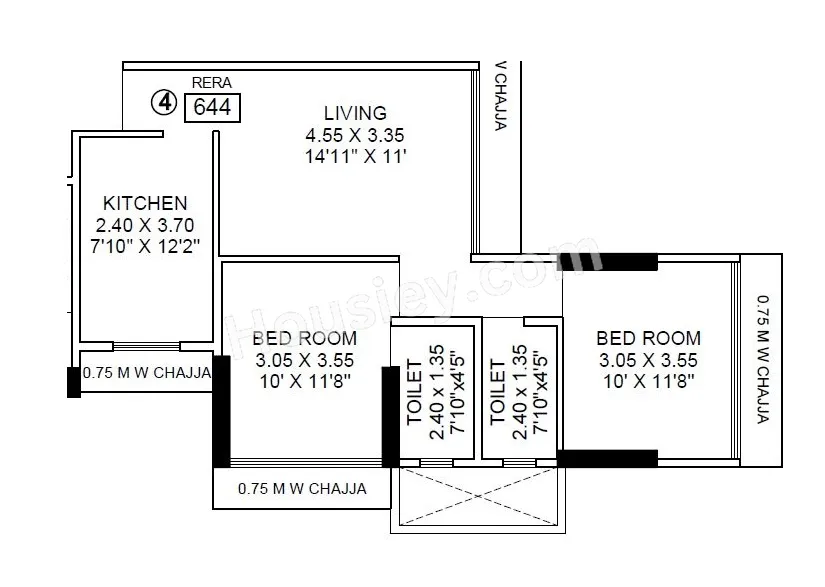 Konark 32 West View Unit plan - 644 sq.ft.