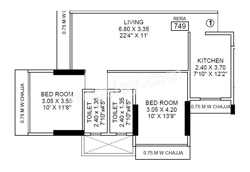 Konark 32 West View Unit plan - 749 sq.ft.