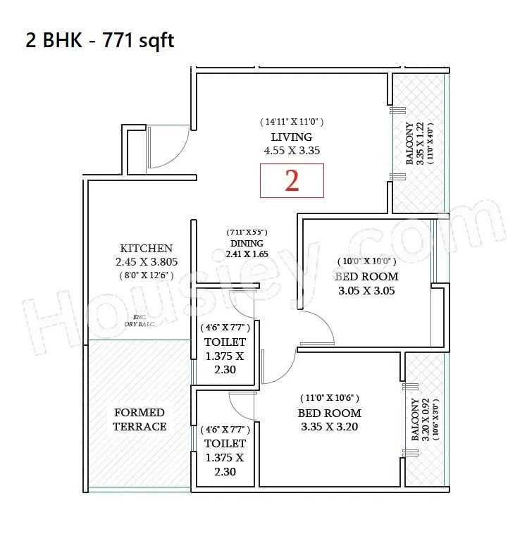 Triaa Kosmic kourtyard Unit plan - 771 sq.ft.