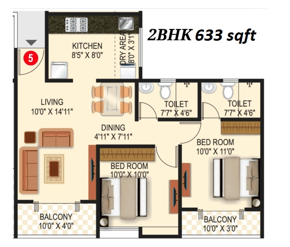 Unit plan - 633 sq.ft.