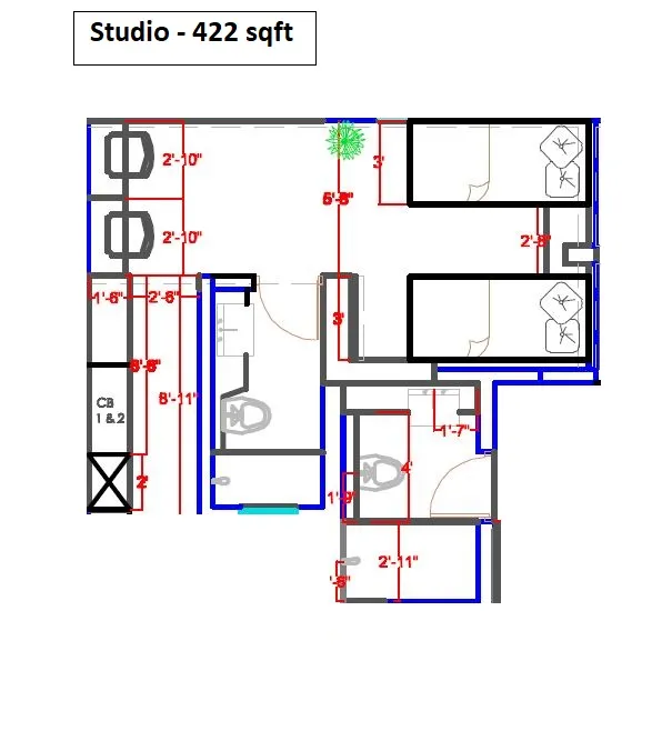 Krisala 41 Presidency Towers Unit plan - 422 sq.ft.