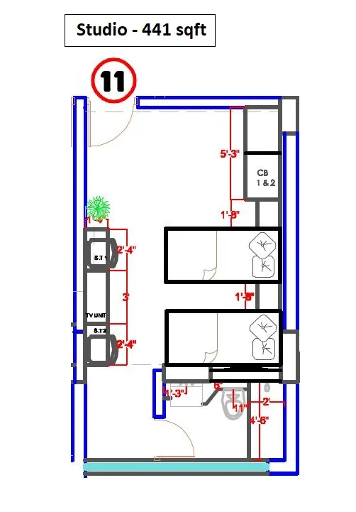 Krisala 41 Presidency Towers Unit plan - 441 sq.ft.