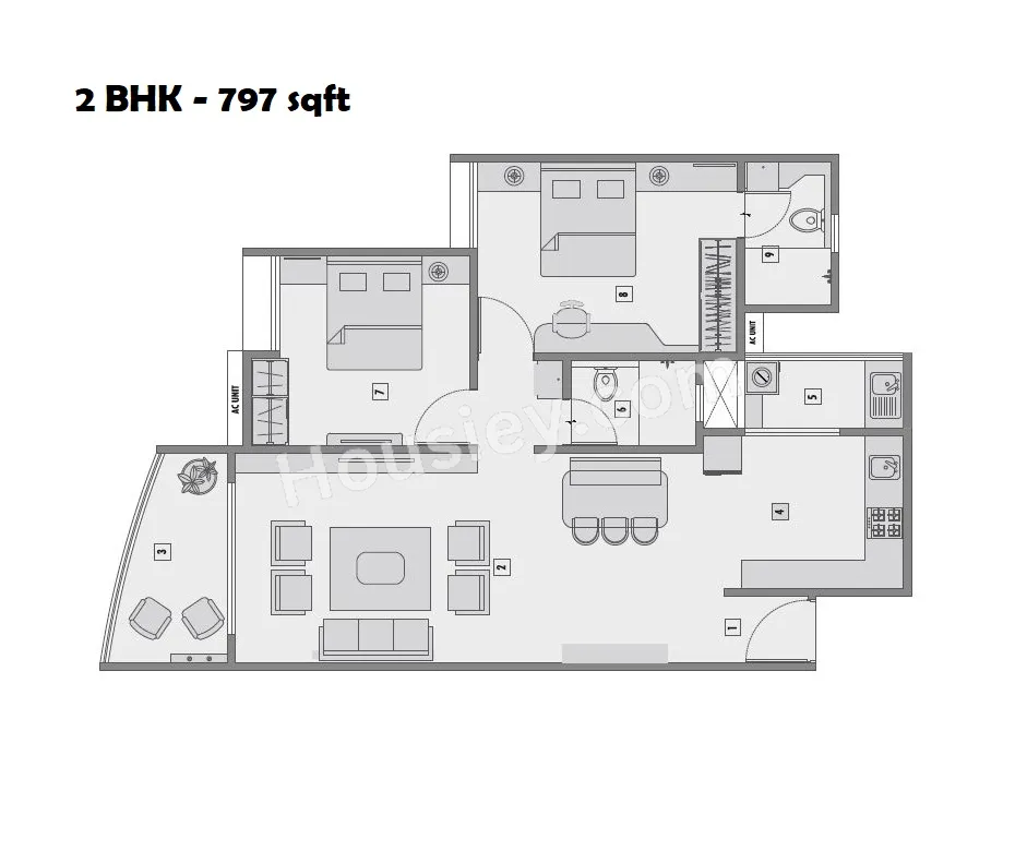 Krishna Fairmont Unit plan - 797 sq.ft.
