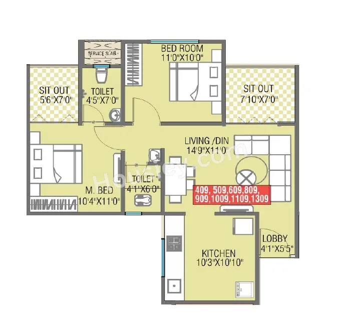 Krupasindhu Town Square Unit plan - 726 sq.ft.