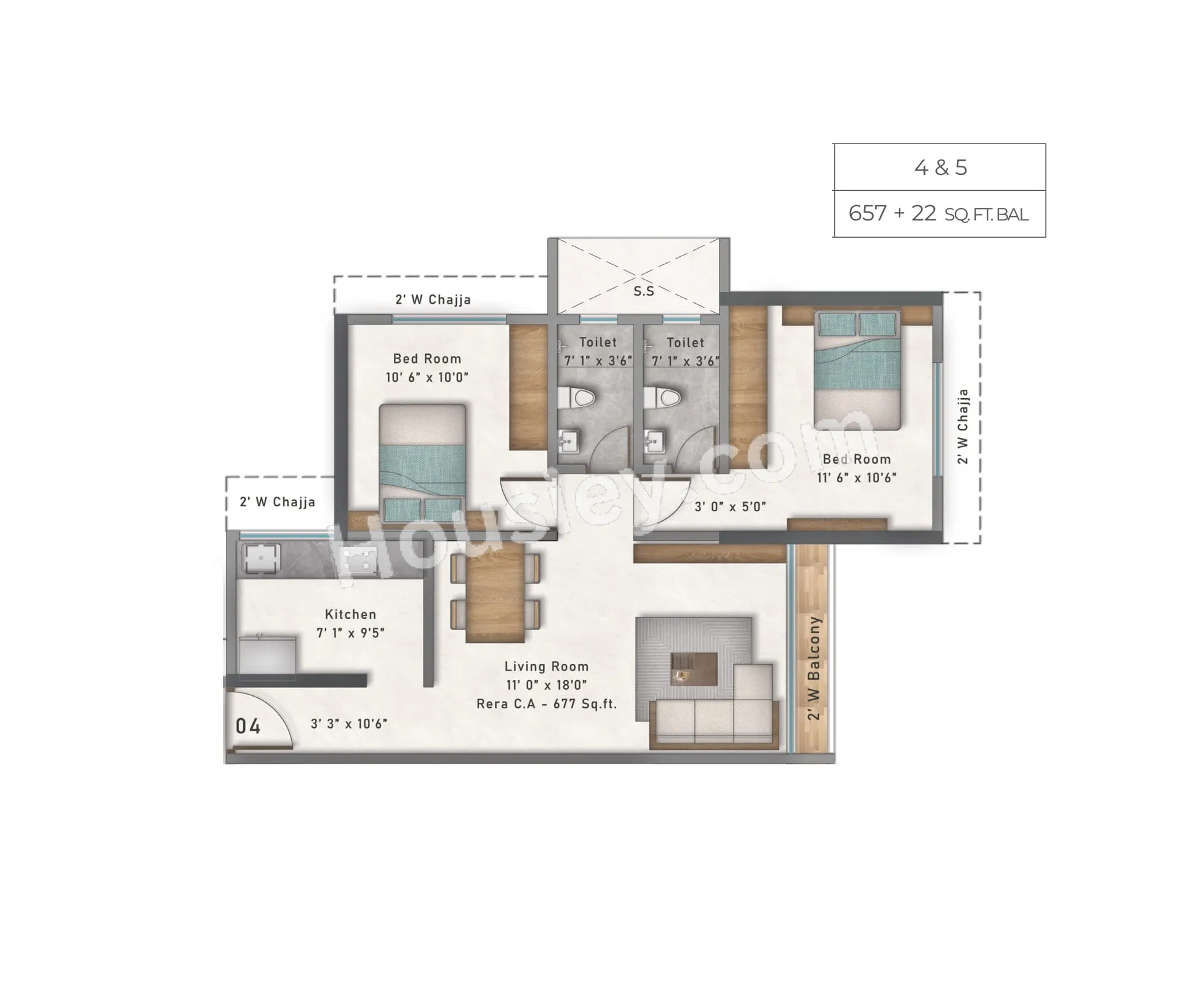 Kuber Heights Unit plan - 679 sq.ft.
