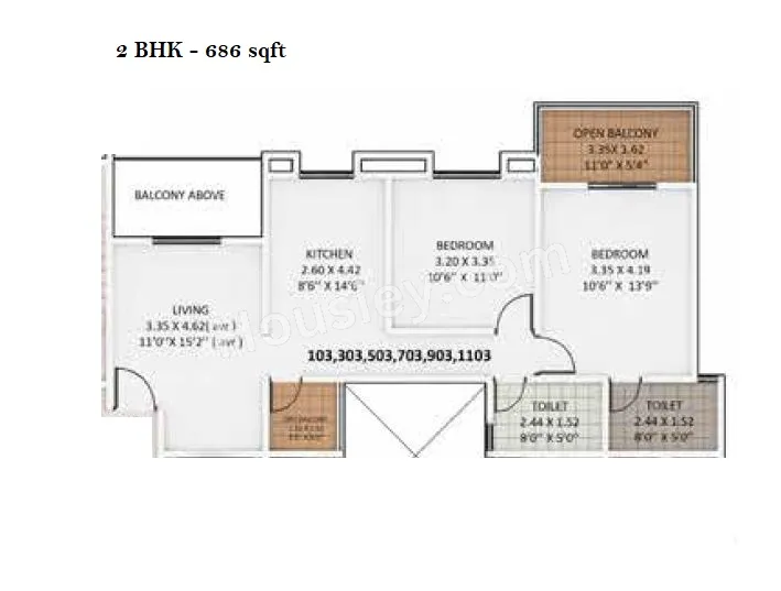 Kumar Palmcrest Unit plan - 686 sq.ft.