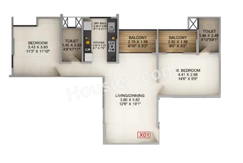 Kumar Panache Unit plan - 844 sq.ft.