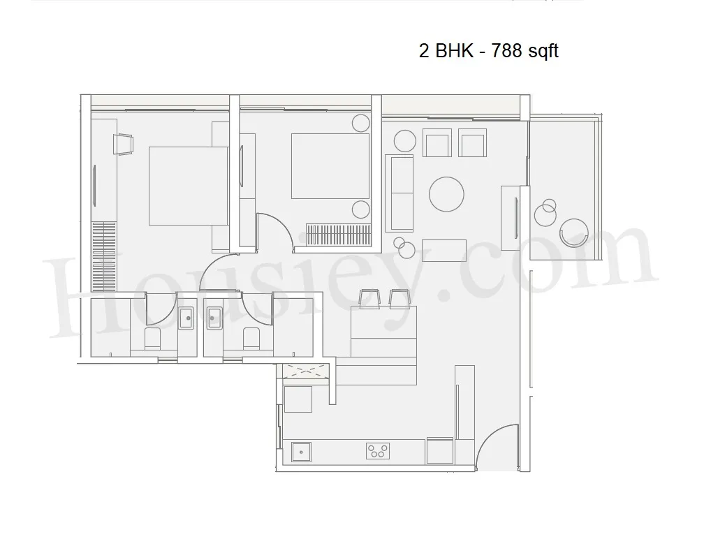 Kumar Parth Tower Unit plan - 788 sq.ft.
