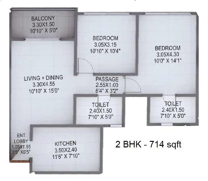 Kumar Placida Unit plan - 714 sq.ft.