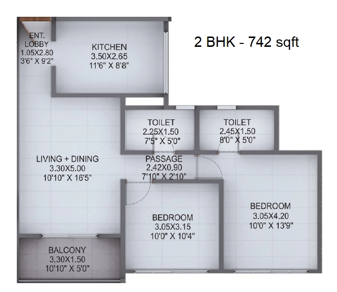 Kumar Placida Unit plan - 742 sq.ft.