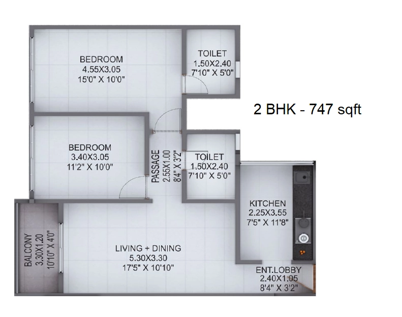Kumar Placida Unit plan - 747 sq.ft.