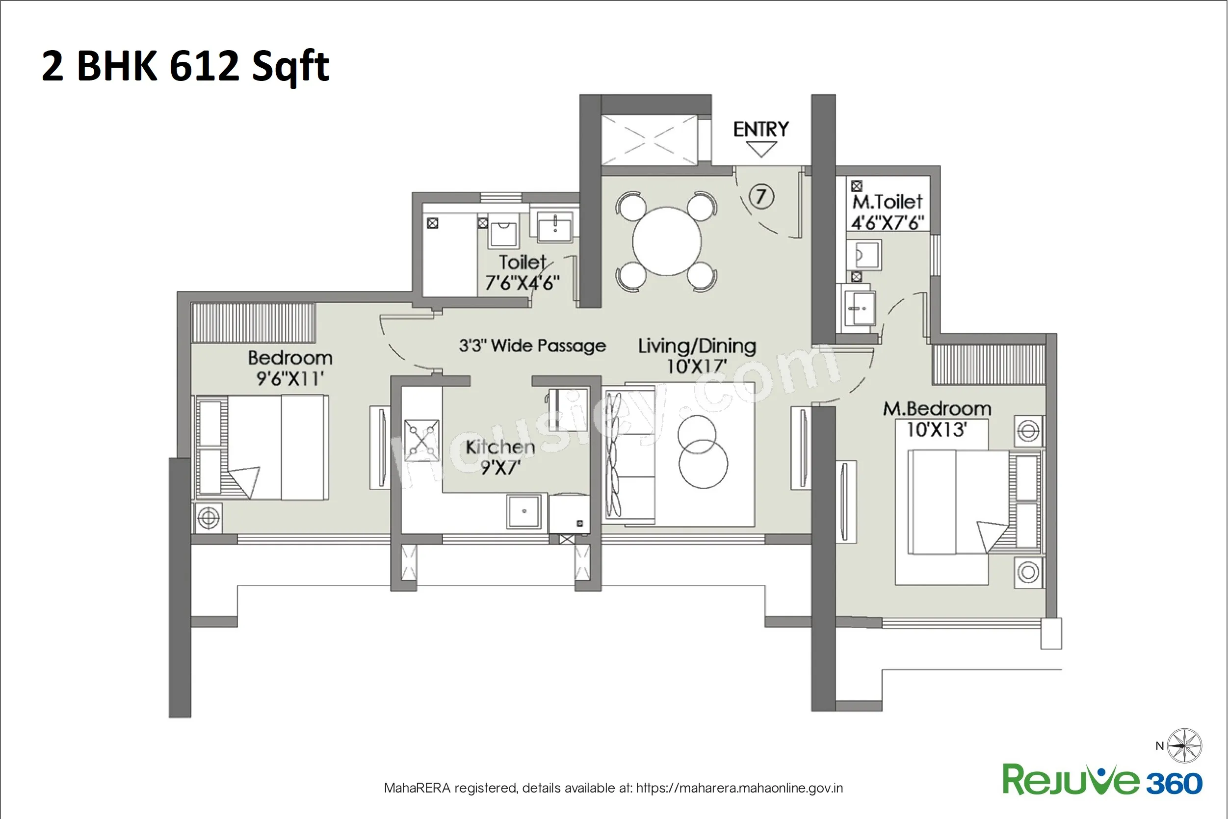 L&T Rejuve 360 Unit plan - 612 sq.ft.