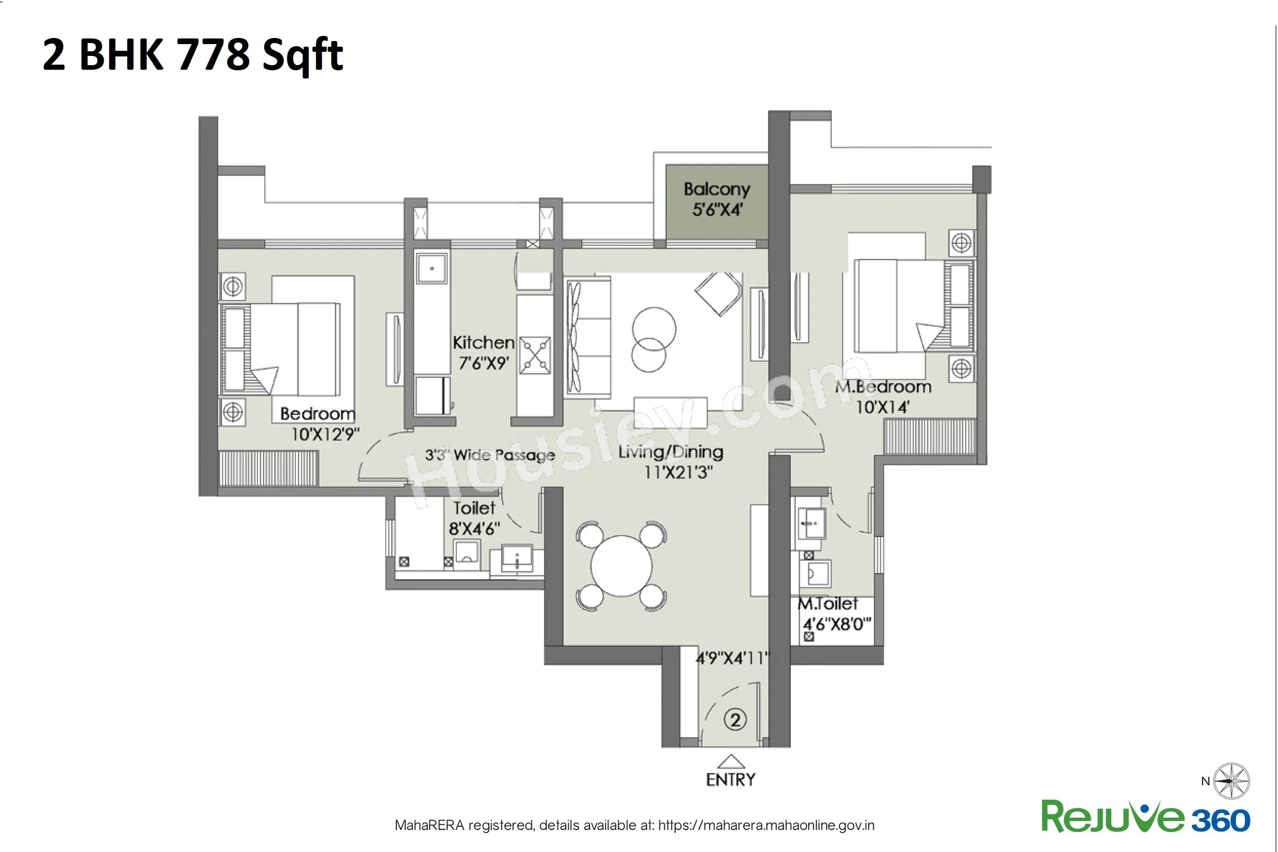 L&T Rejuve 360 Unit plan - 778 sq.ft.