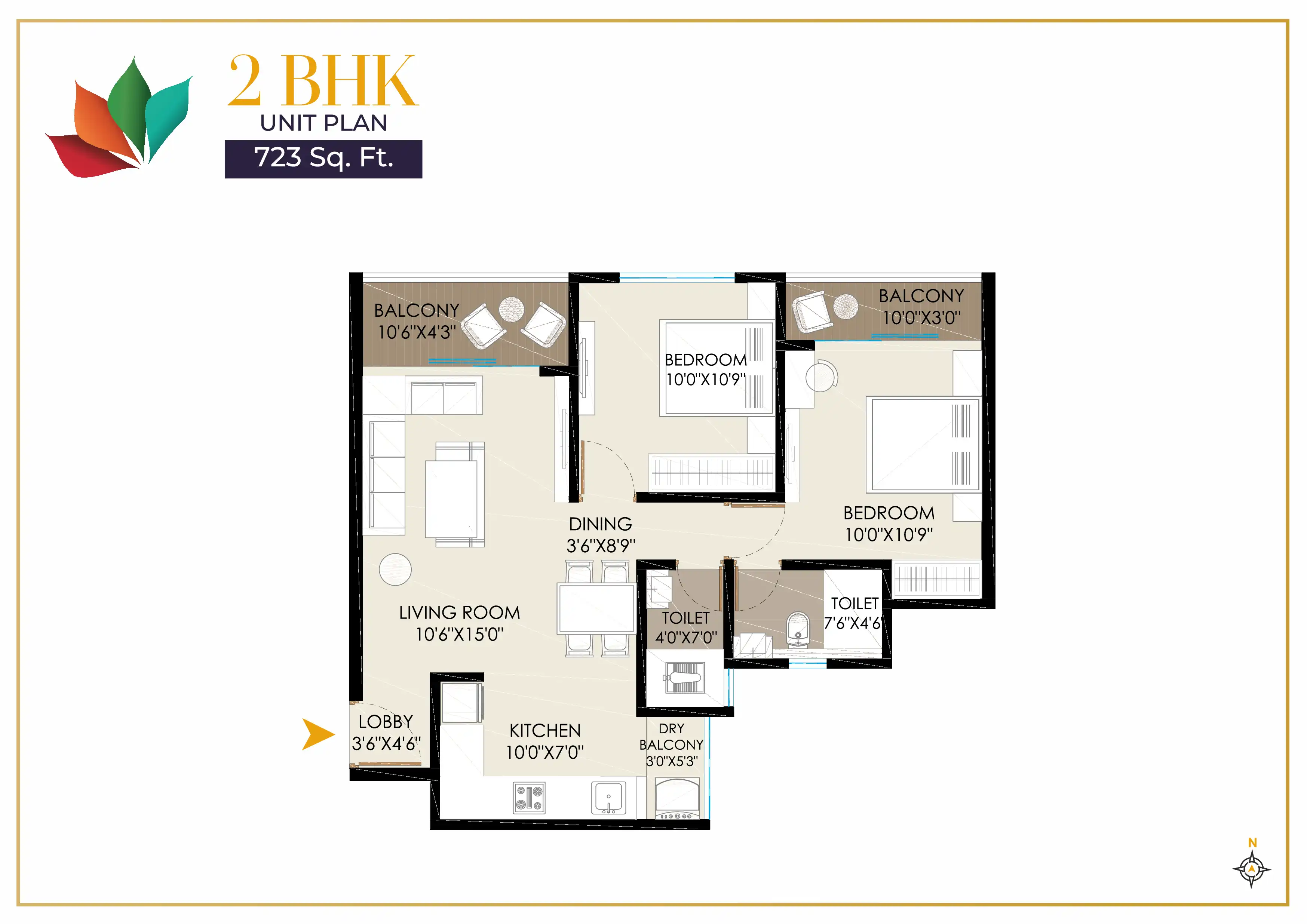Landmark Luxuria Unit plan - 723 sq.ft.