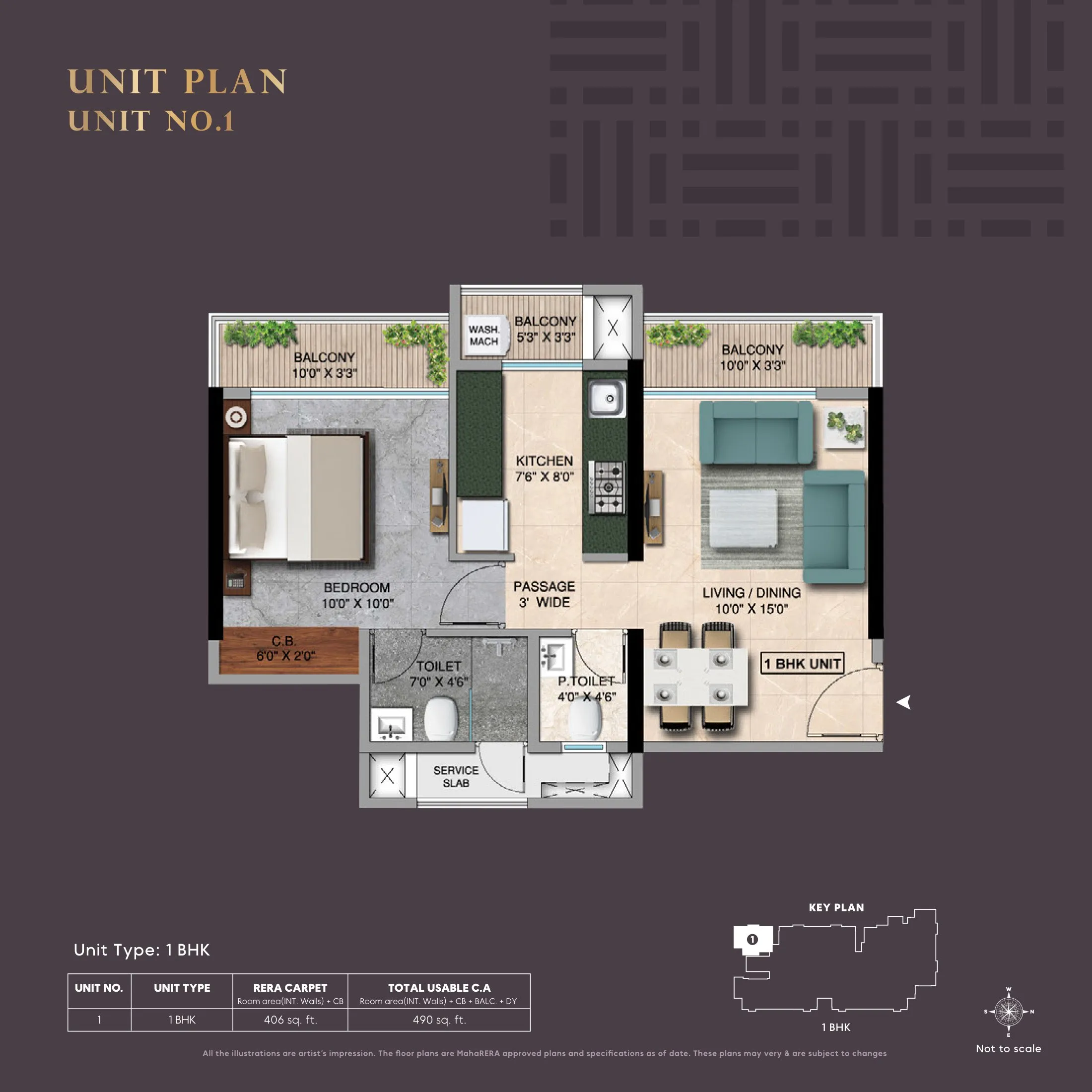 Larkins 315 Unit plan - 490 sq.ft.