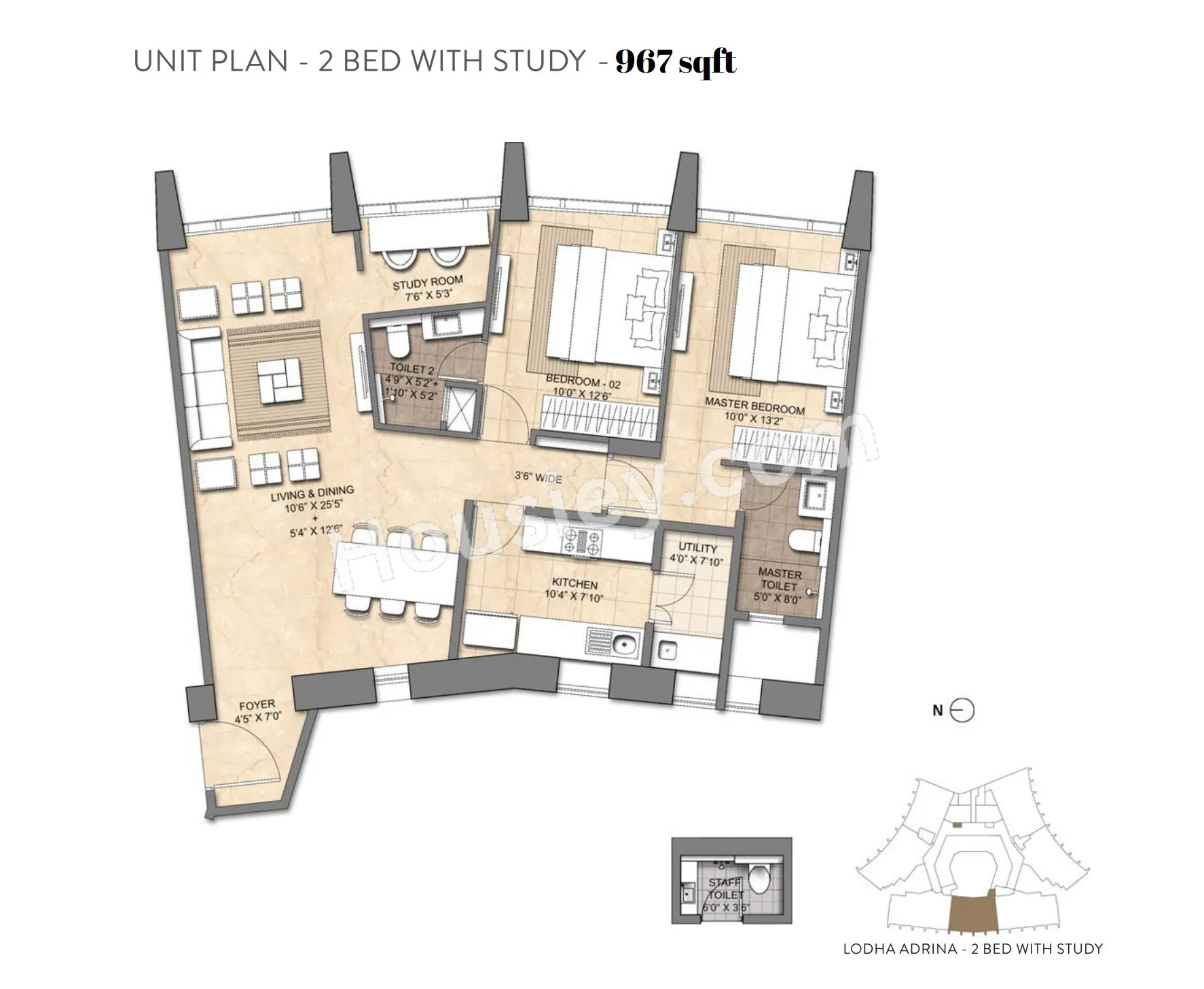Lodha Adrina Unit plan - 967 sq.ft.