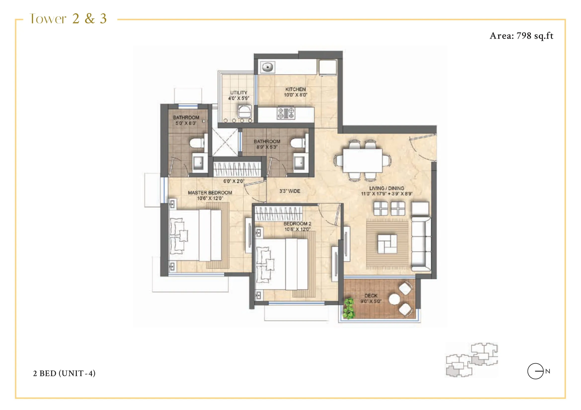Lodha Bella Vita Unit plan - 798 sq.ft.