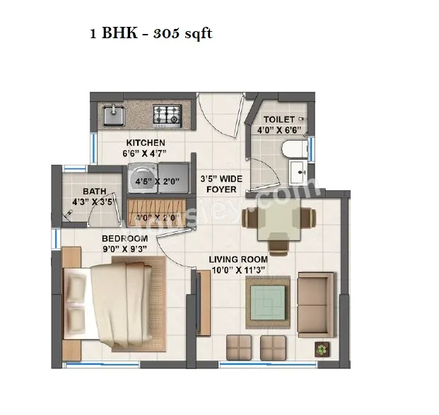 Lodha Crown Taloja Unit plan - 305 sq.ft.