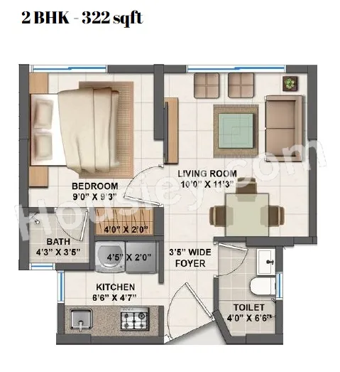 Lodha Crown Taloja Unit plan - 322 sq.ft.