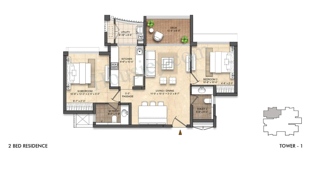 Lodha Divino Unit plan - 820 sq.ft.