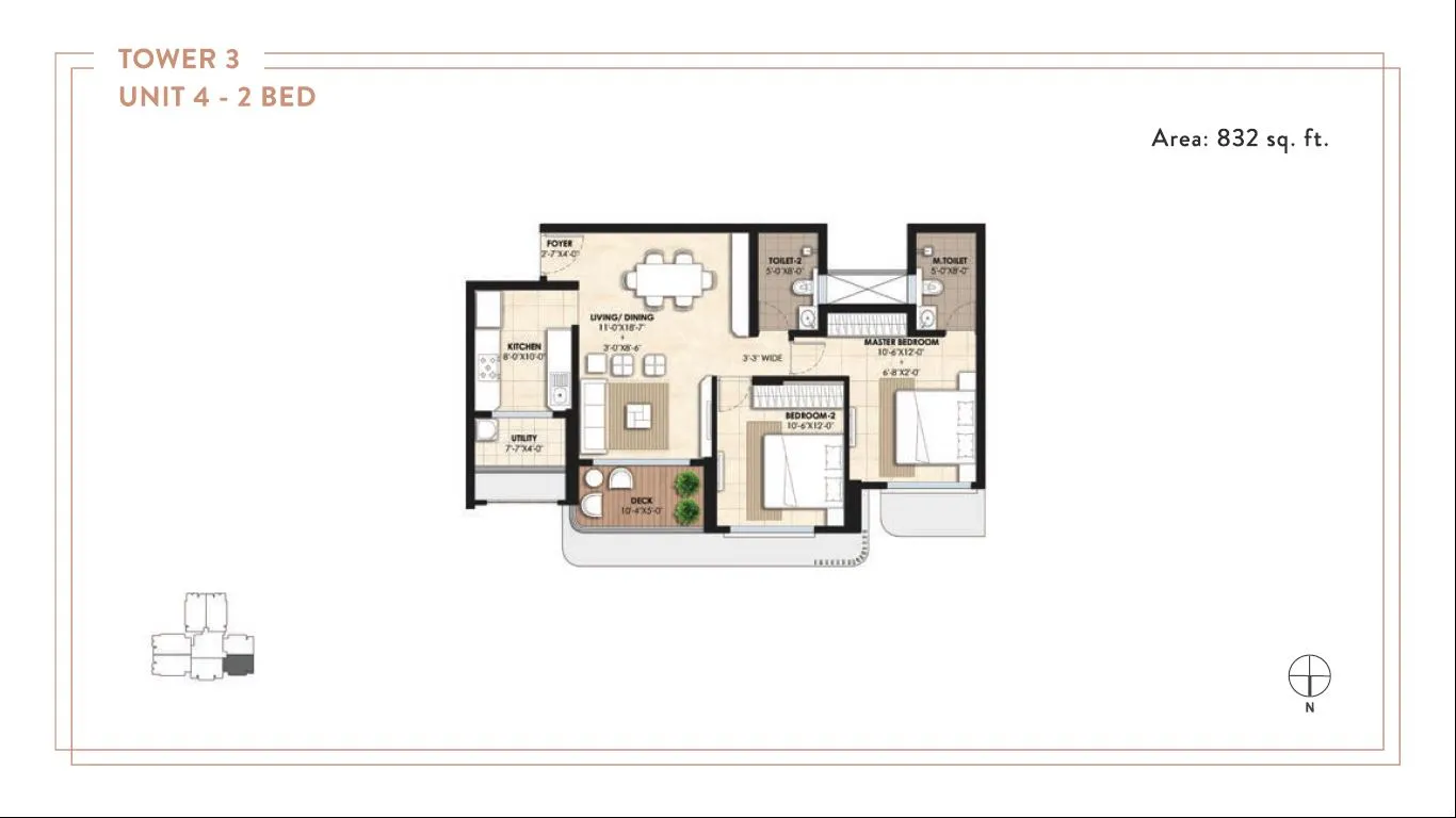 Lodha Panache Unit plan - 832 sq.ft.