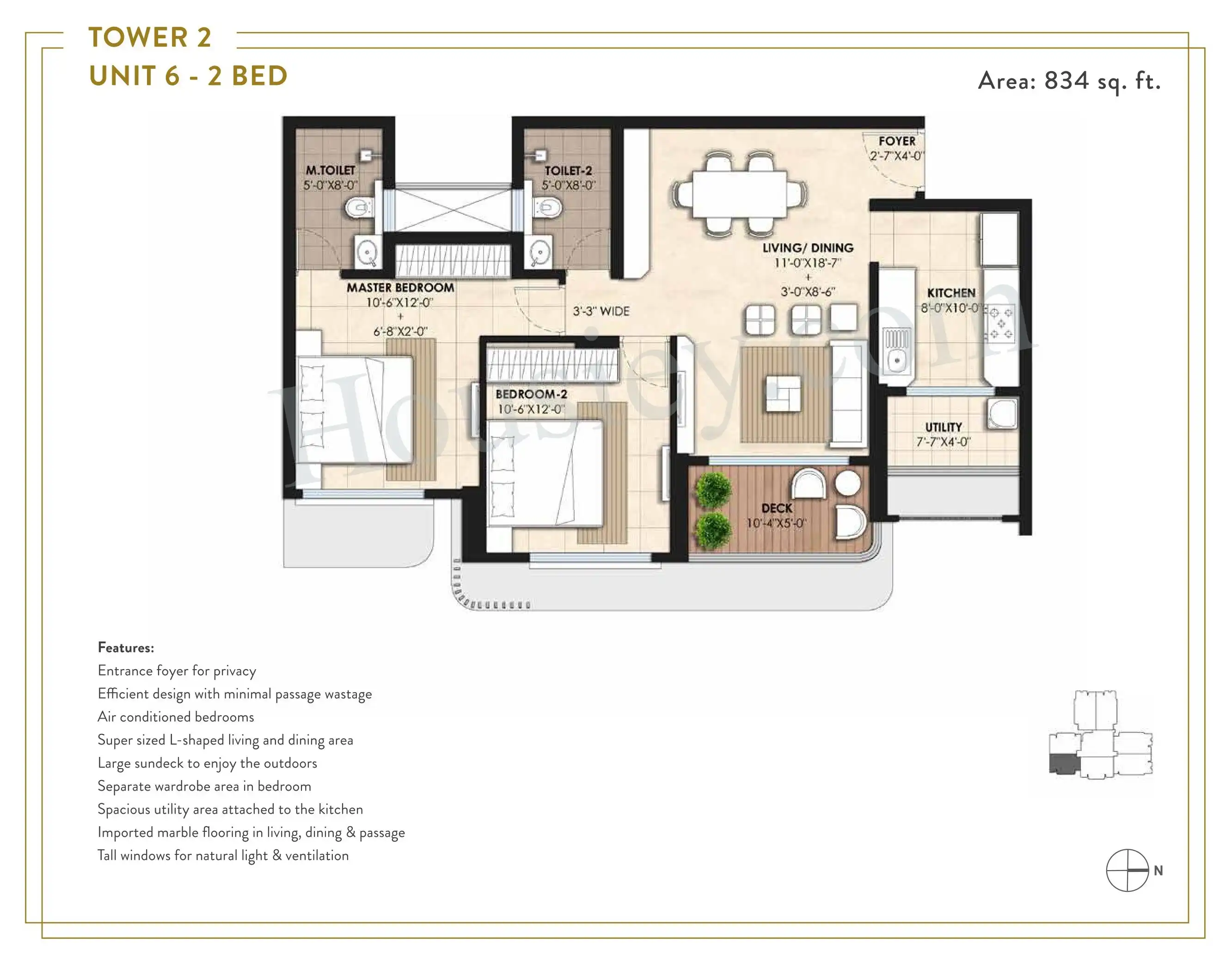 Lodha Panache Unit plan - 834 sq.ft.