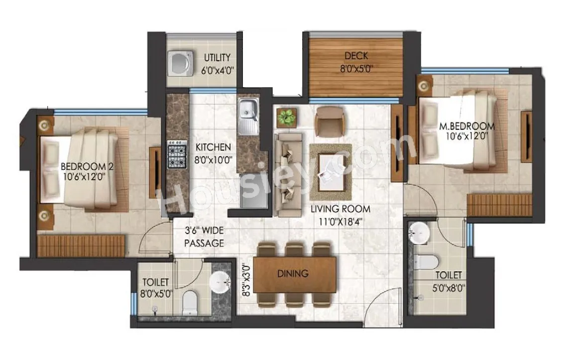 Lodha Regalia Unit plan - 750 sq.ft.