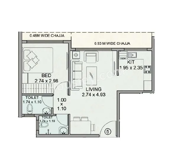 MK Emerald Unit plan - 350 sq.ft.