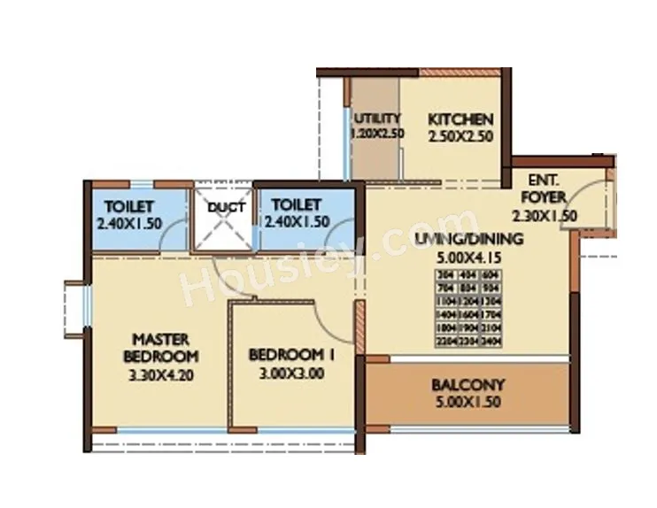Magarpatta Nova Residency Unit plan - 810 sq.ft.