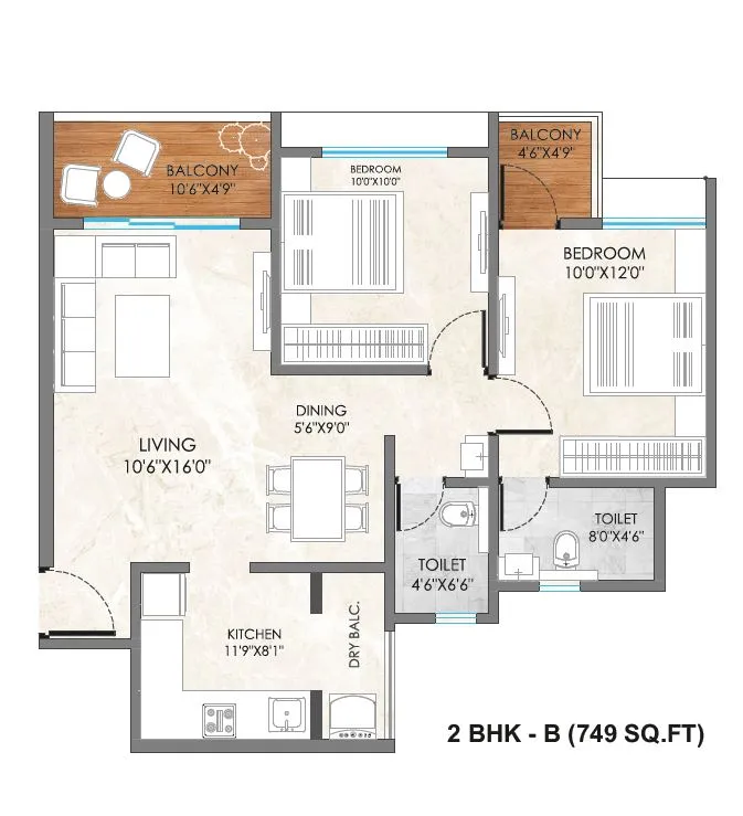 Magnus Park Way Unit plan - 749 sq.ft.
