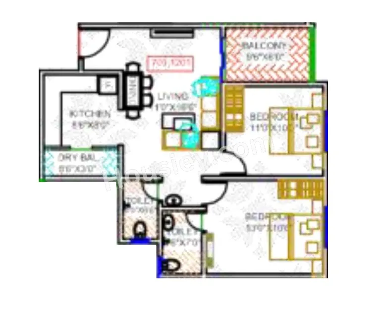Mahalaxmi Elegance Unit plan - 717 sq.ft.