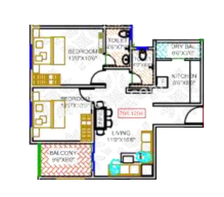 Mahalaxmi Elegance Unit plan - 728 sq.ft.