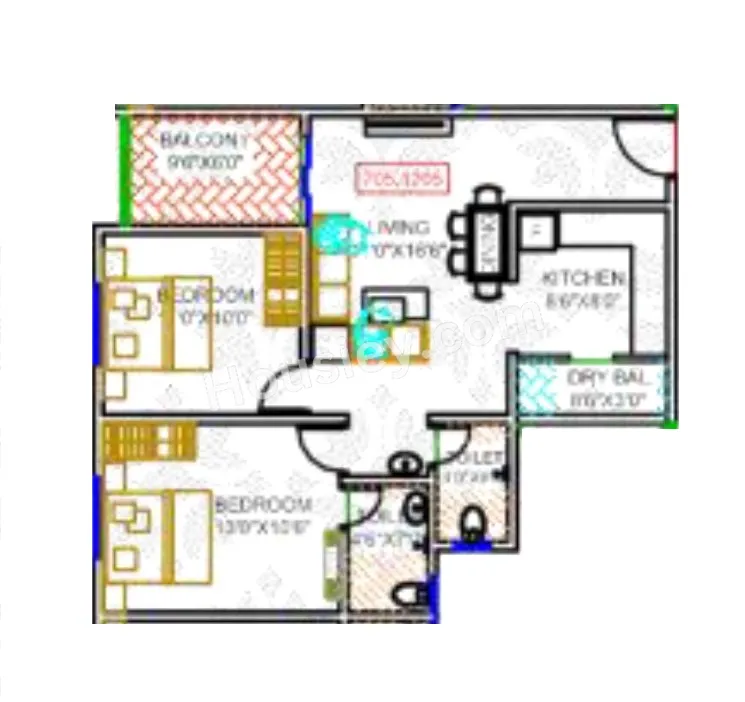 Mahalaxmi Elegance Unit plan - 740 sq.ft.