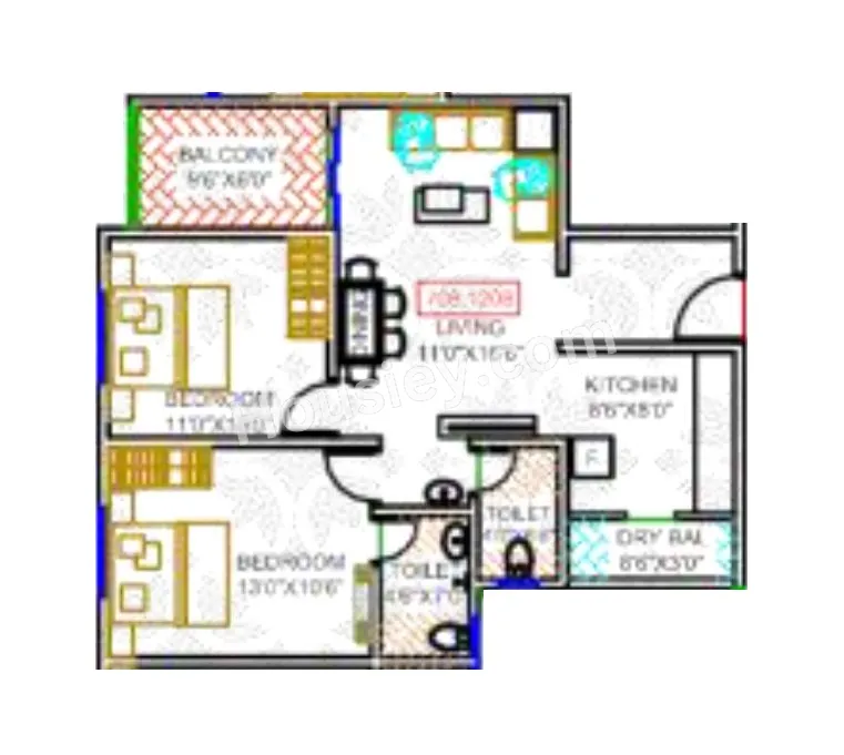 Mahalaxmi Elegance Unit plan - 745 sq.ft.