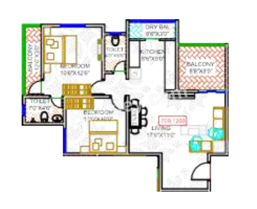 Mahalaxmi Elegance Unit plan - 828 sq.ft.