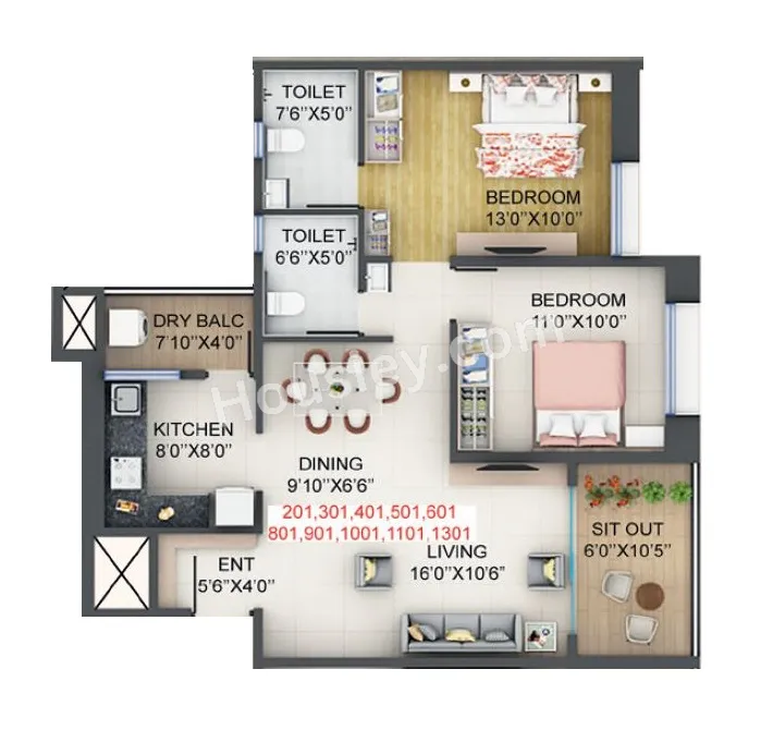 Mahalunge Riviera Unit plan - 784 sq.ft.