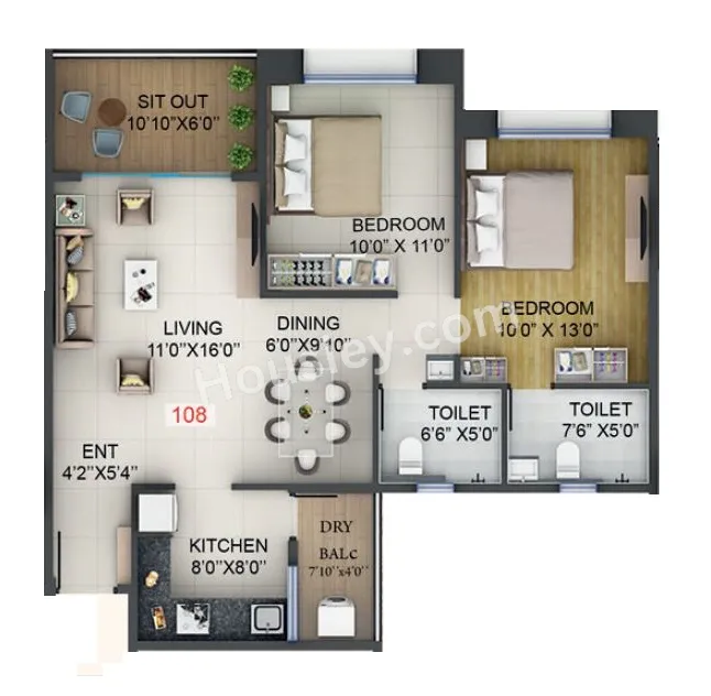 Mahalunge Riviera Unit plan - 785 sq.ft.
