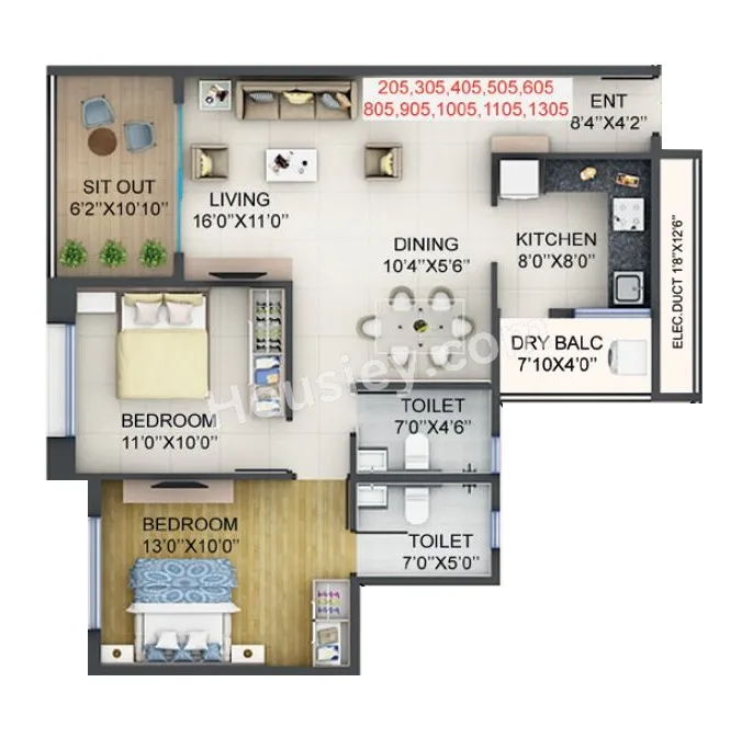 Mahalunge Riviera Unit plan - 791 sq.ft.