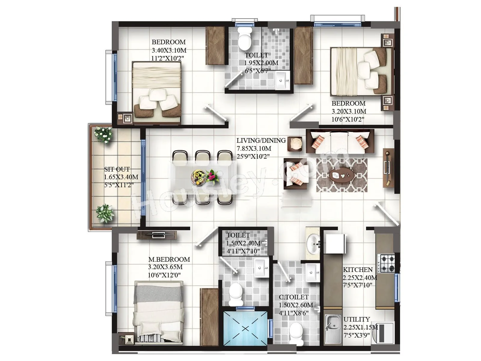 Mahaveer Grandis Unit plan - 904 sq.ft.