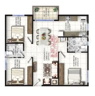 Mahaveer Grandis Unit plan - 913 sq.ft.