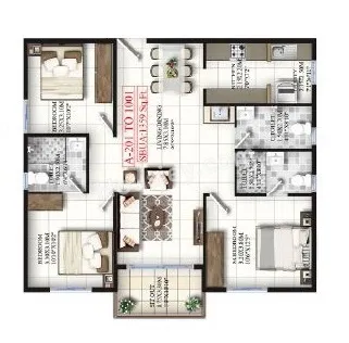 Mahaveer Grandis Unit plan - 951 sq.ft.