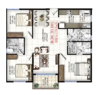 Mahaveer Grandis Unit plan - 961 sq.ft.