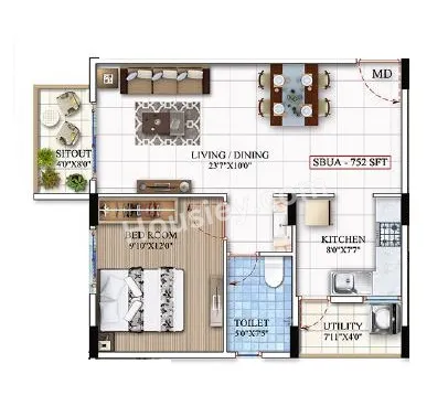 Mahaveer Northscape Unit plan - 488 sq.ft.